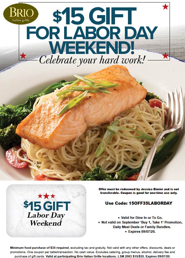 [March, 2021] $15 off $35 at Brio Italian Grille restaurants via promo ...