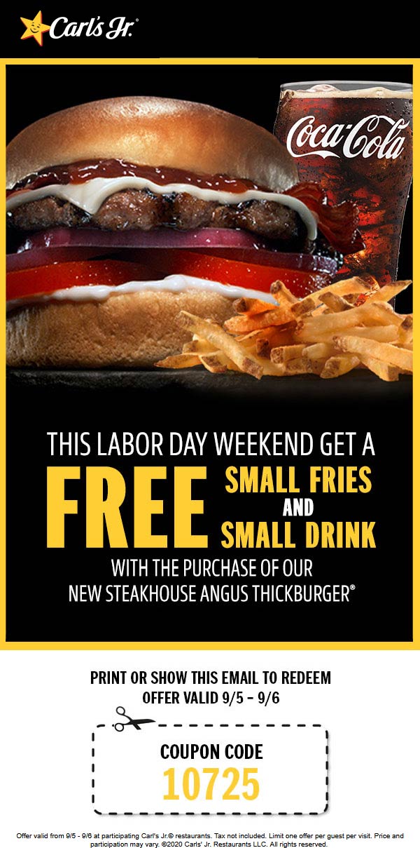 Carls Jr. restaurants Coupon  Free fries & drink with your thickburger at Carls Jr. #carlsjr 