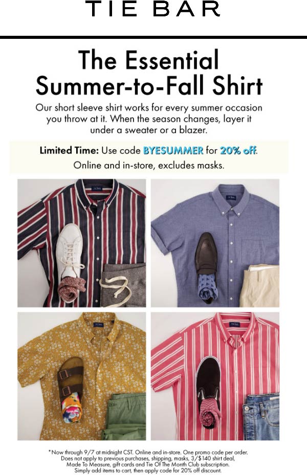 20 Off Summer Bestsellers At Tie Bar Or Online Via Promo Code 