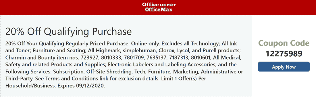 Office Depot stores Coupon  20% off online at Office Depot via promo code 12275989 #officedepot 
