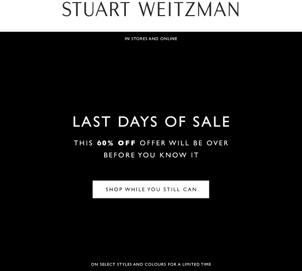 Stuart Weitzman stores Coupon  60% off at Stuart Weitzman, ditto online #stuartweitzman 