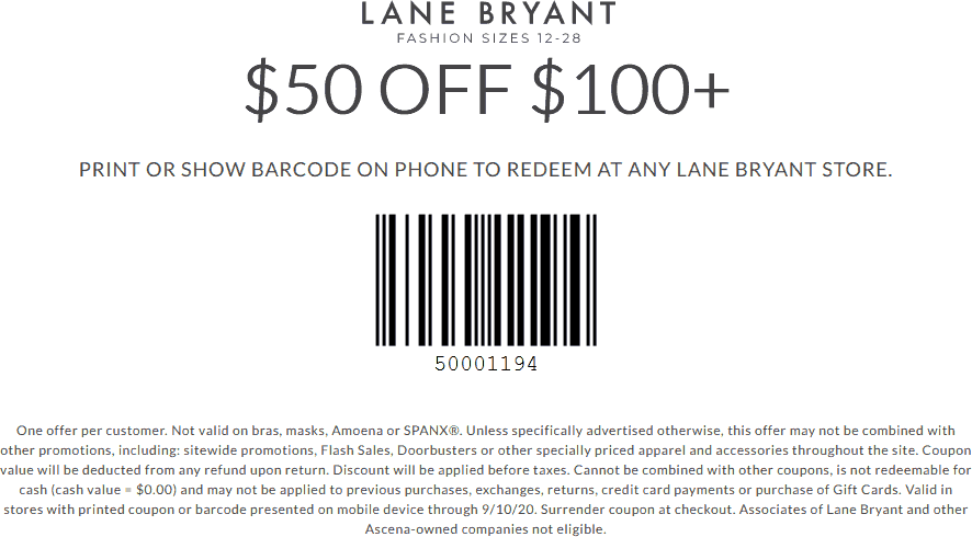 Lane Bryant stores Coupon  $50 off $100 at Lane Bryant, or online via promo code APPRECIATE #lanebryant 