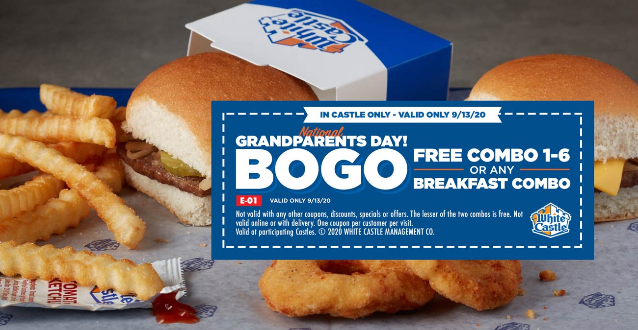 White Castle restaurants Coupon  Second combo meal free Sunday at White Castle #whitecastle 