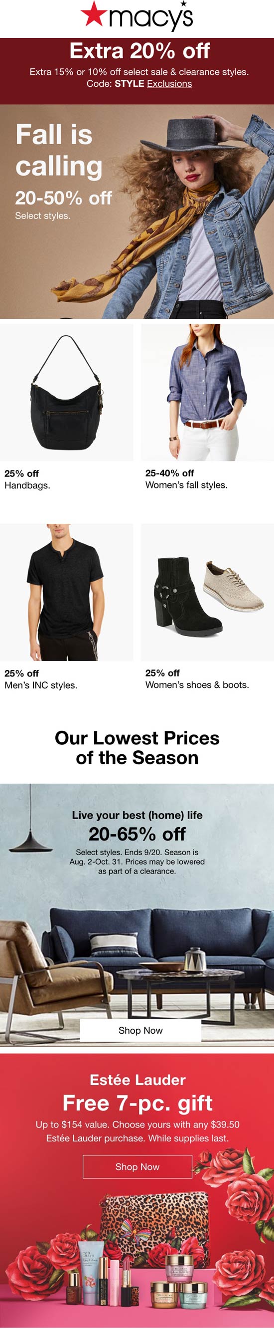 Macys stores Coupon  Extra 20% off at Macys, or online via promo code STYLE #macys 