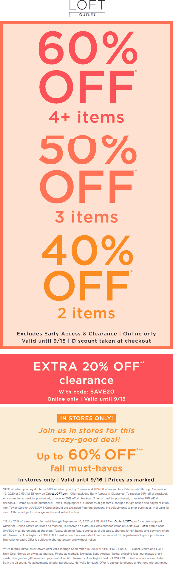 4060 off online at LOFT Outlet + extra 20 off clearance via promo