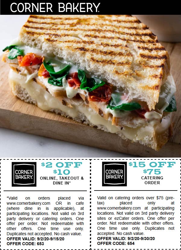 Corner Bakery restaurants Coupon  $2 off $10 & more at Corner Bakery Cafe #cornerbakery 