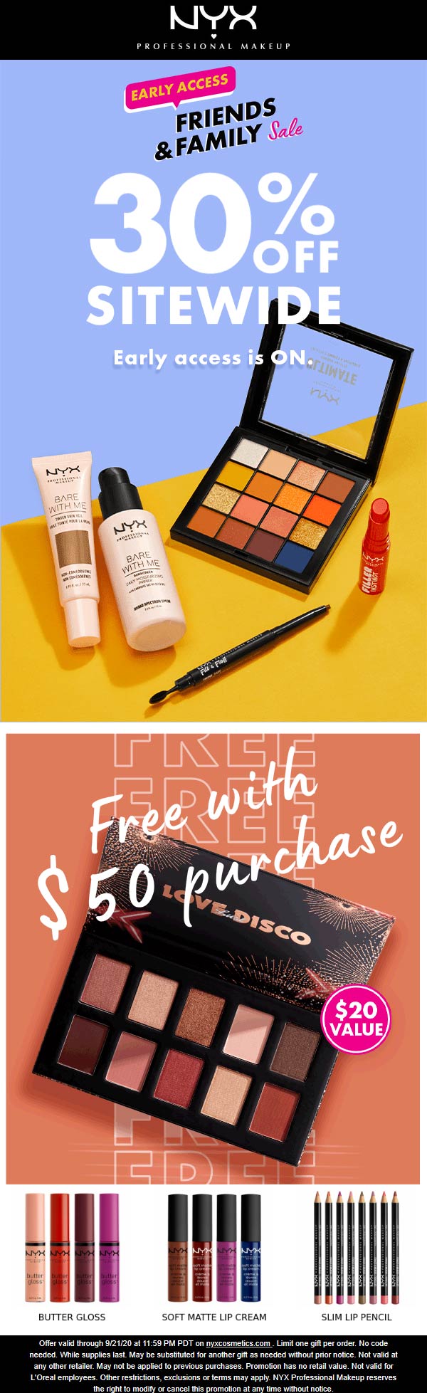NYX stores Coupon  Extra 30% off all cosmetics & more online at NYX Professional Makeup #nyx 