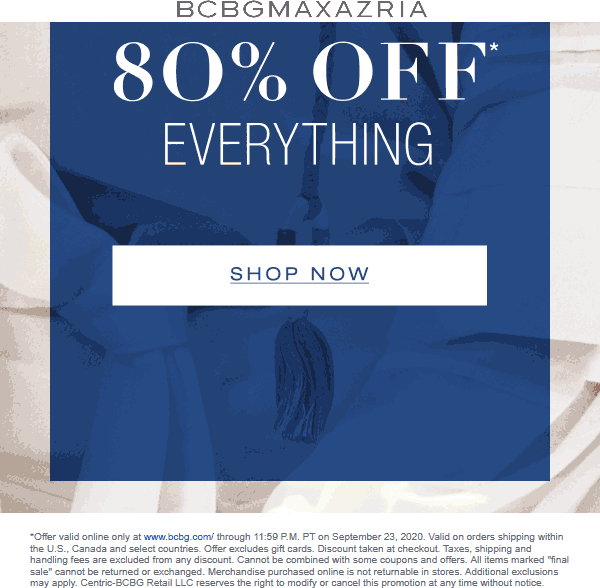 BCBGMAXAZRIA stores Coupon  80% off everything at BCBGMAXAZRIA #bcbgmaxazria 