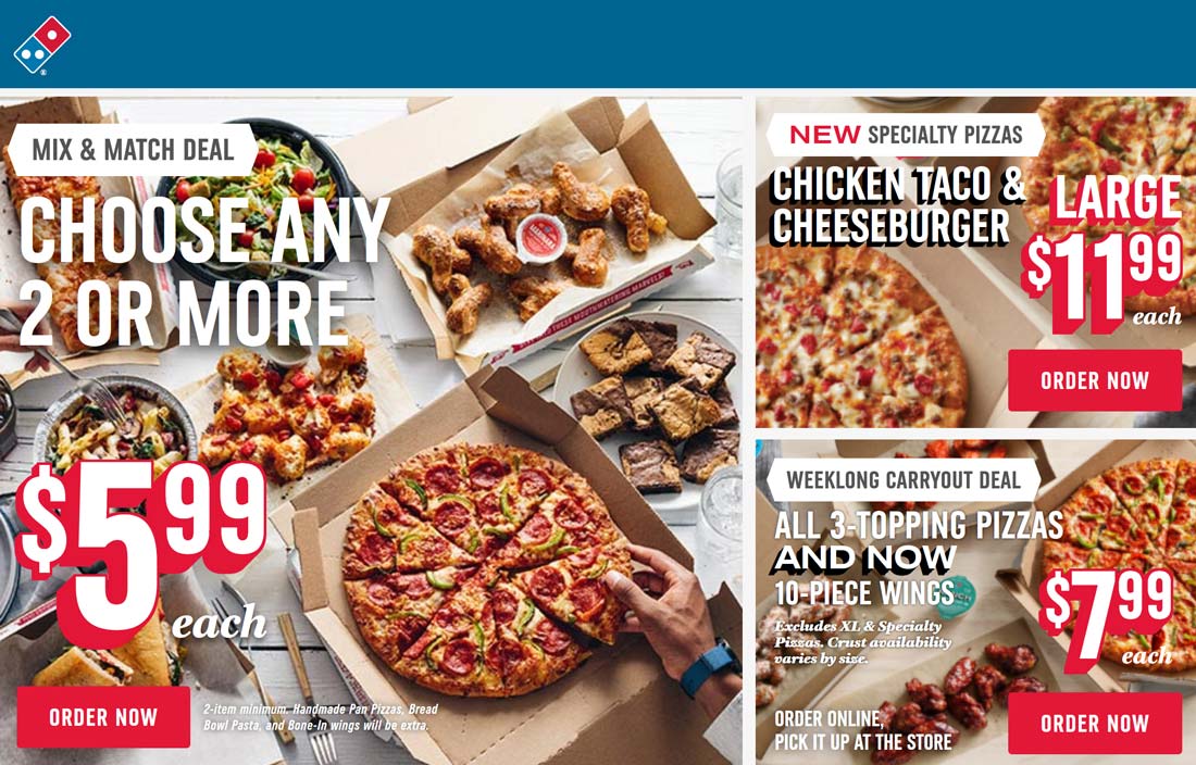 Dominos restaurants Coupon  Large 3-topping pizza for $8 at Dominos #dominos 