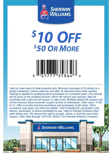 Sherwin Williams stores Coupon  $10 off $50 on paint and stain at Sherwin Williams #sherwinwilliams 