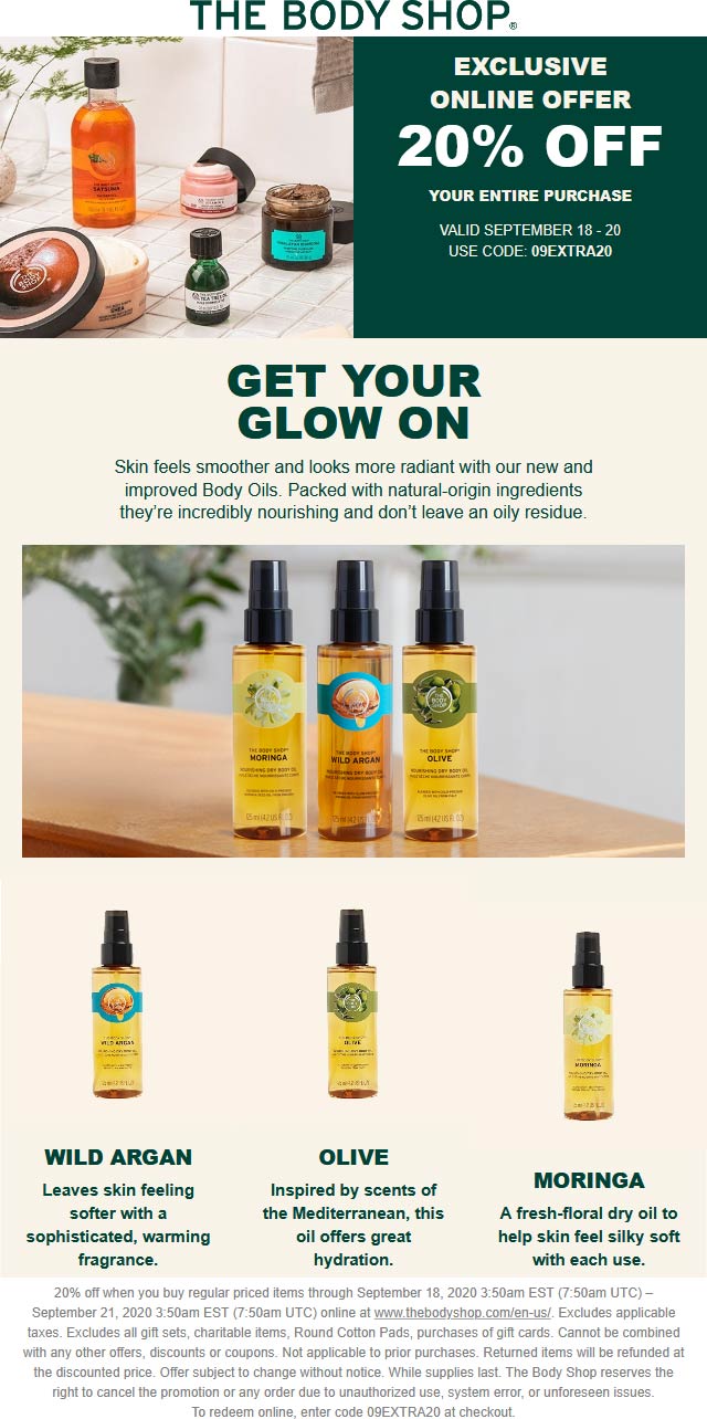 20 Off Everything At The Body Shop Via Promo Code 09EXTRA20 