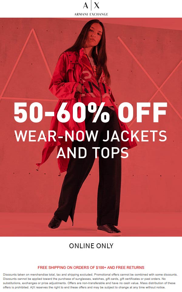 Armani Exchange stores Coupon  50-60% off jackets and tops online at Armani Exchange #armaniexchange 