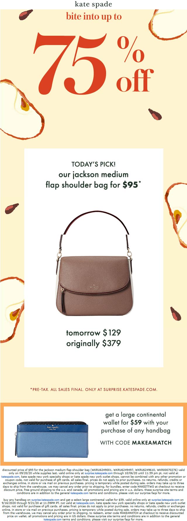 Kate Spade stores Coupon  Jackson medium flap shoulder bag for $95 today at Kate Spade #katespade 