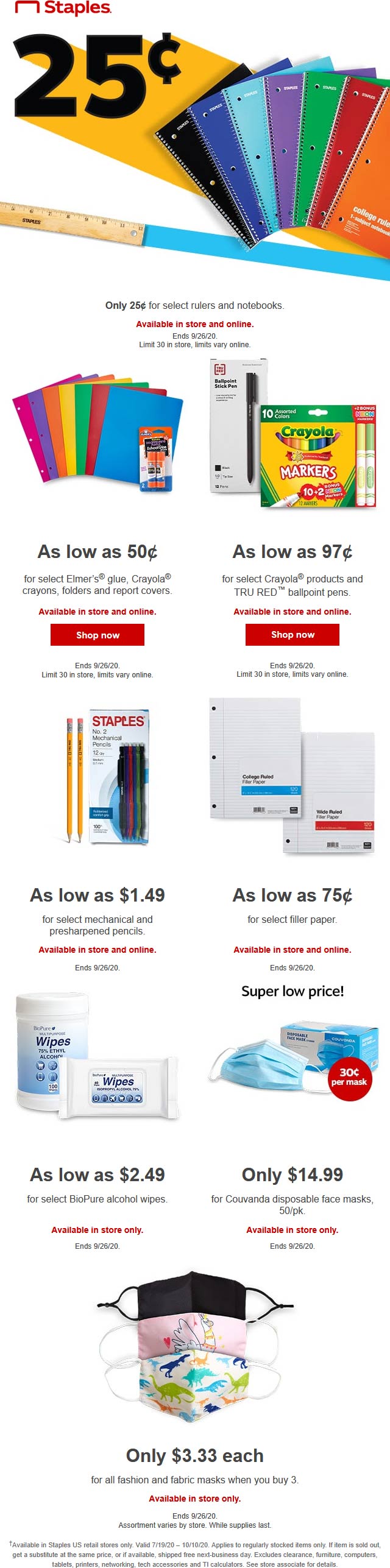 .25 cent notebook paper, rulers & more at Staples tap to apply promo