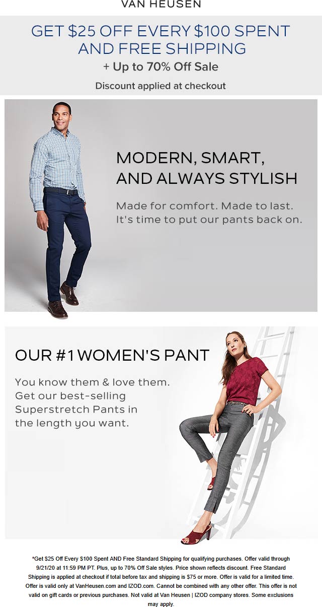 25 off every 100 online at Van Heusen vanheusen The Coupons App®