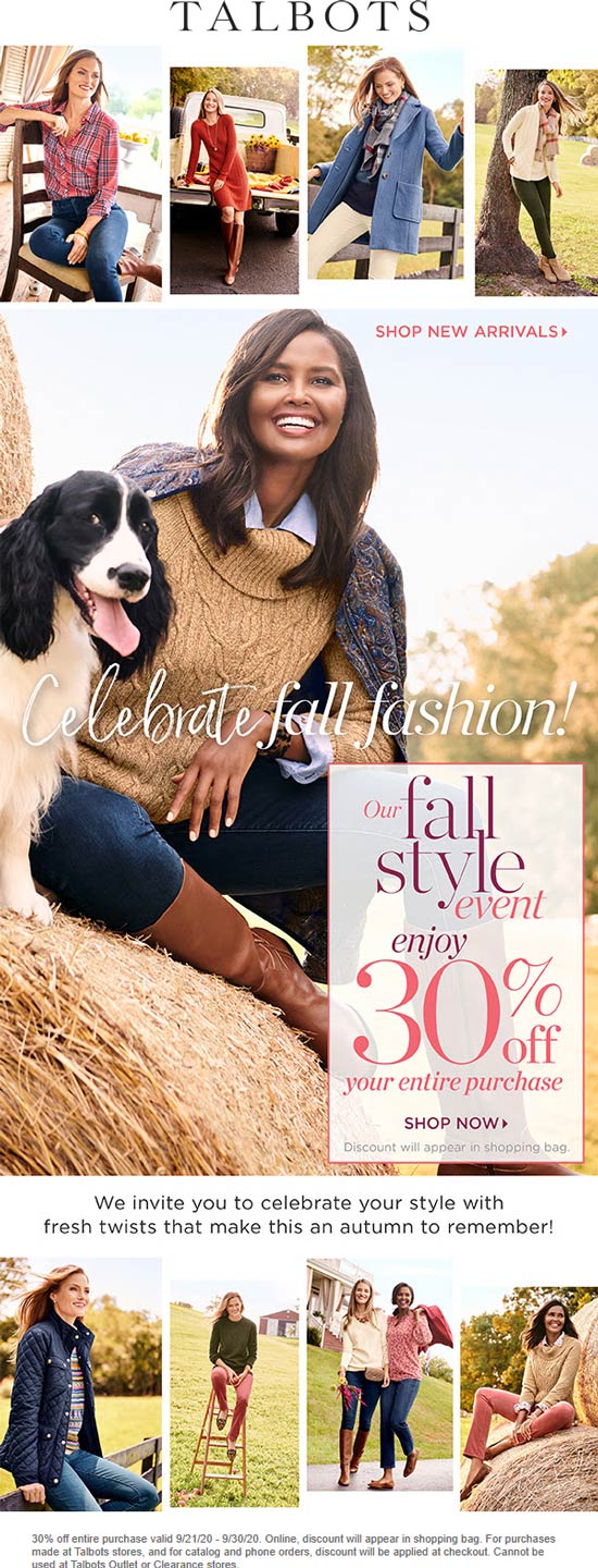 Talbots stores Coupon  30% off at Talbots, ditto online #talbots 
