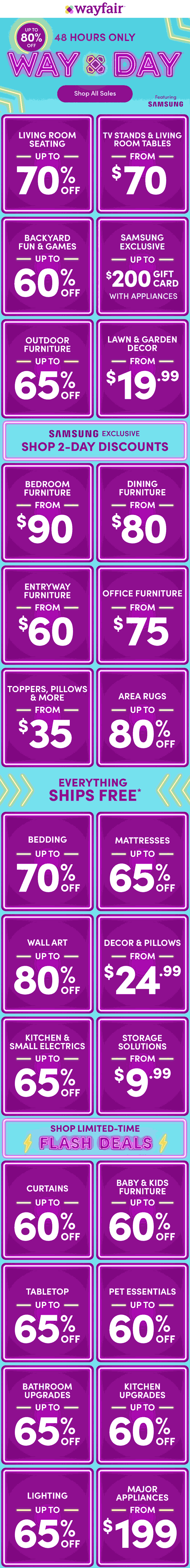 Wayfair stores Coupon  The Black friday of homegoods Way Day yearly sale at Wayfair, everything ships free #wayfair 