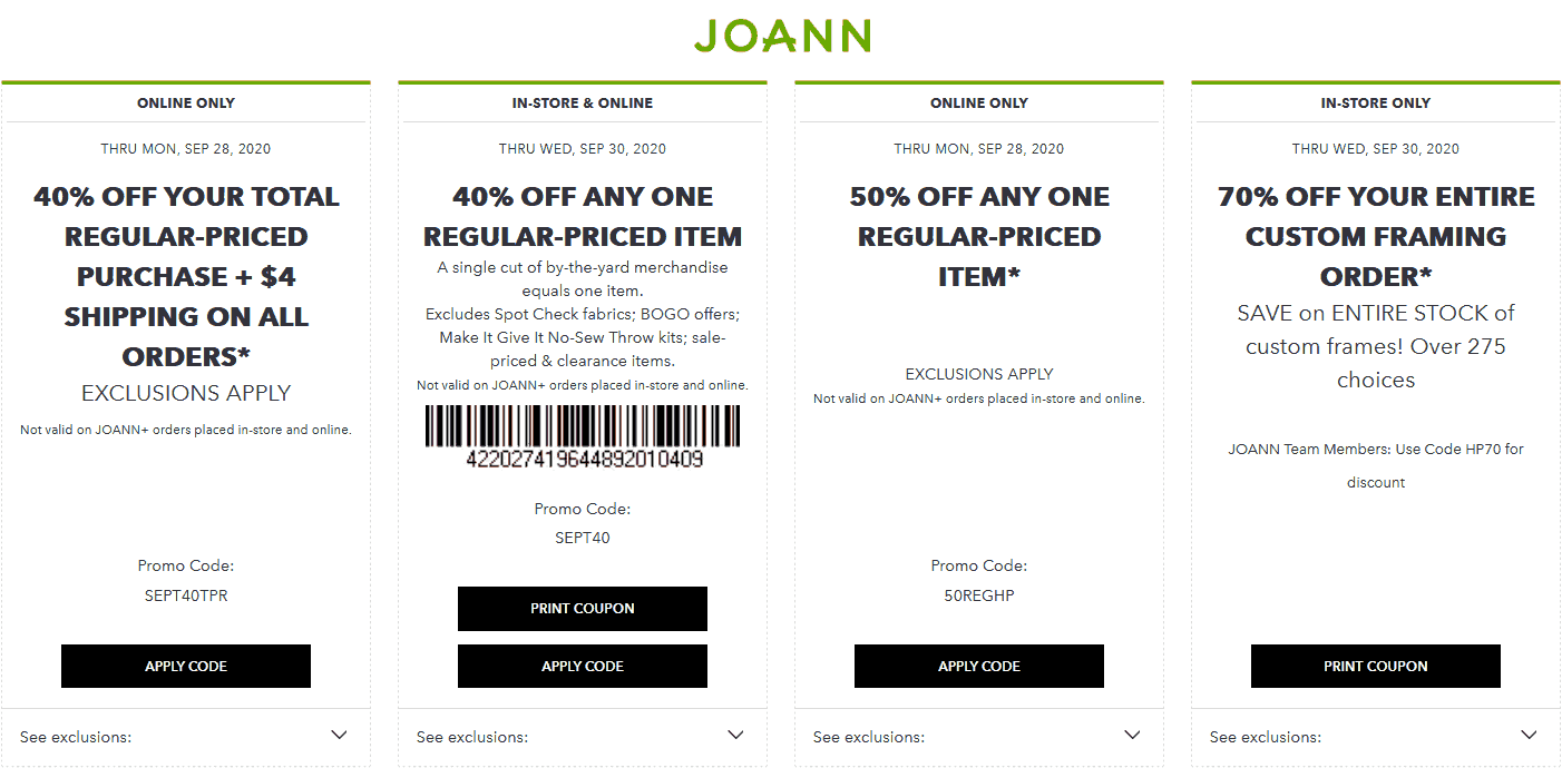 Joann stores Coupon  40% off a single item & more at Joann, or online via promo code SEPT40 #joann 