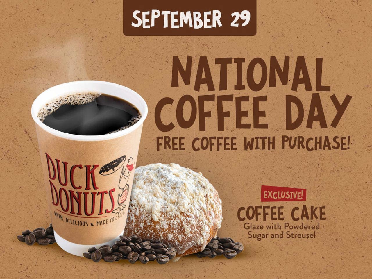 Duck Donuts restaurants Coupon  Free coffee with any purchase today at Duck Donuts #duckdonuts 