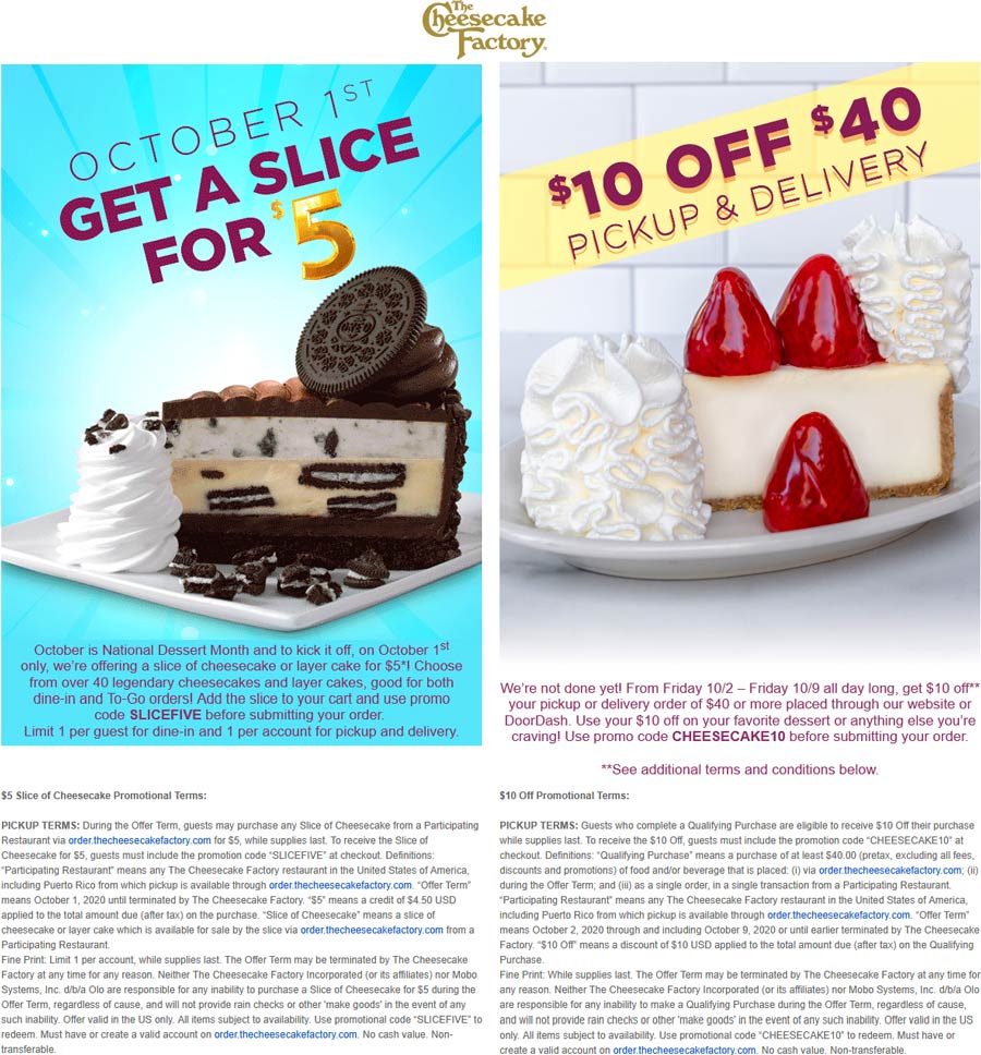 Cheesecake Factory March 2021 Coupons And Promo Codes 