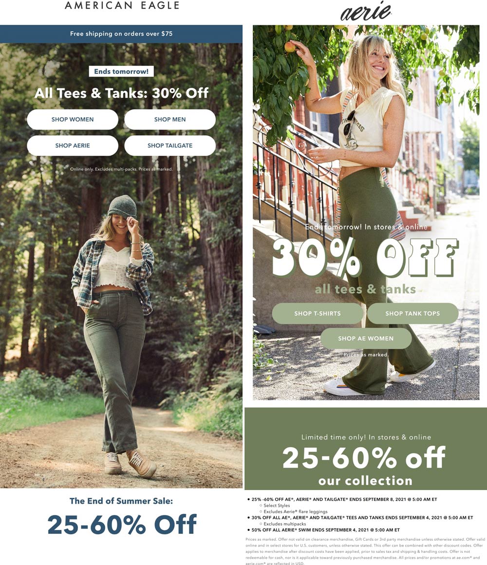 American Eagle stores Coupon  30% off all tees & more at American Eagle & Aerie #americaneagle 