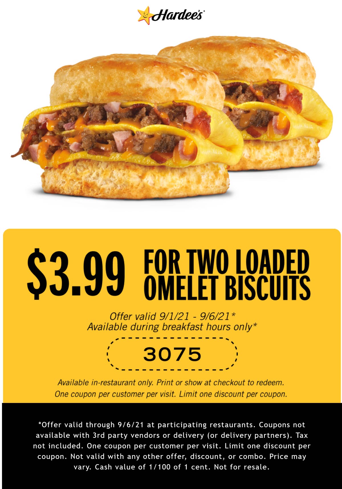 2 Omelet Breakfast Biscuits For 4 At Hardees Restaurants hardees 