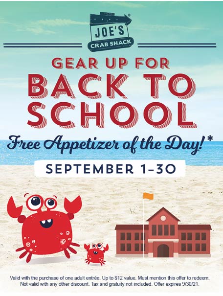 Joes Crab Shack restaurants Coupon  Free appetizer with your entree all month at Joes Crab Shack #joescrabshack 