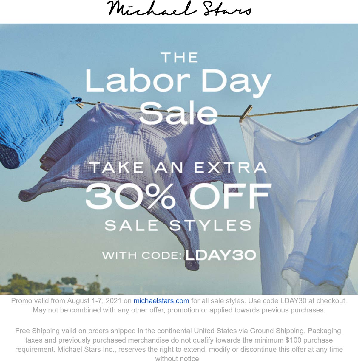 Michael Stars stores Coupon  Extra 30% off sale styles at Michael Stars via promo code LDAY30 #michaelstars 