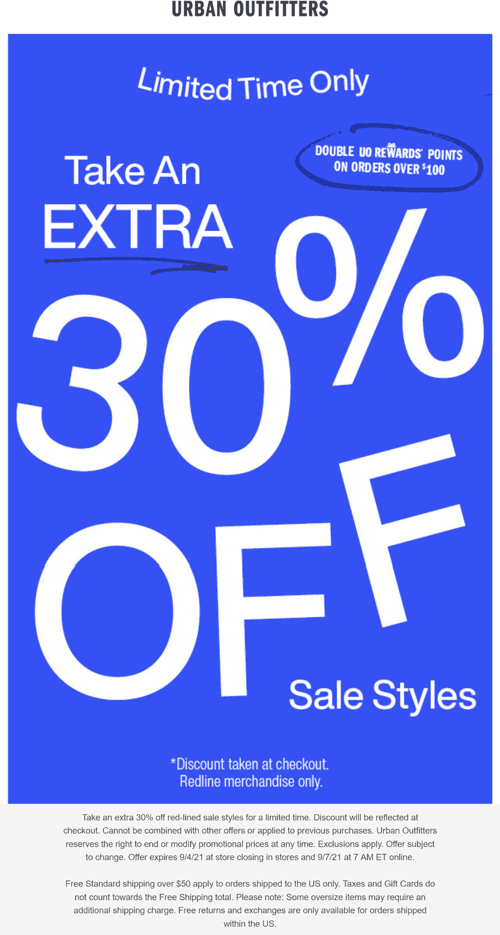 Urban Outfitters stores Coupon  Extra 30% off sale items at Urban Outfitters #urbanoutfitters 