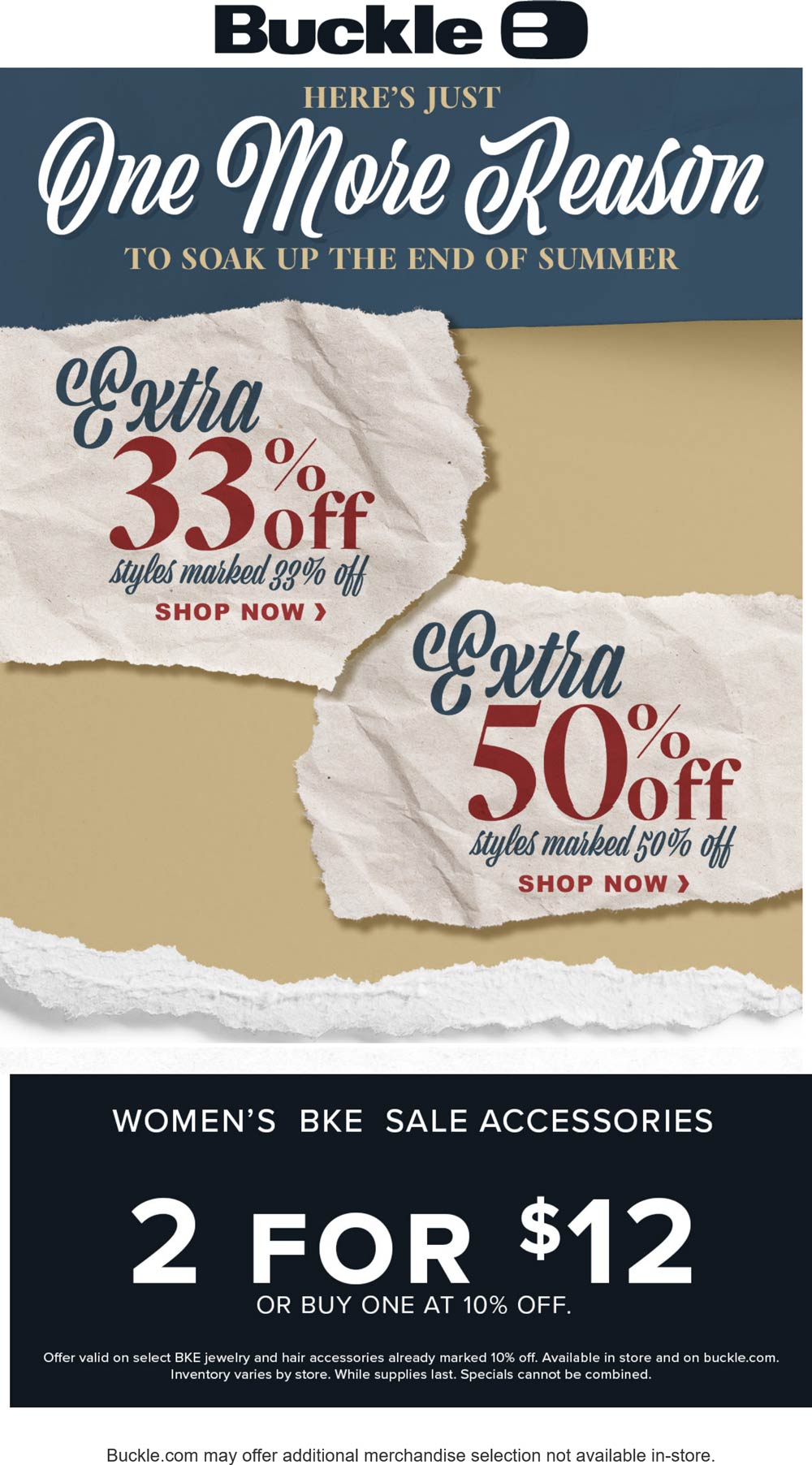 Buckle stores Coupon  Extra 33-50% off sale items at Buckle, ditto online #buckle 