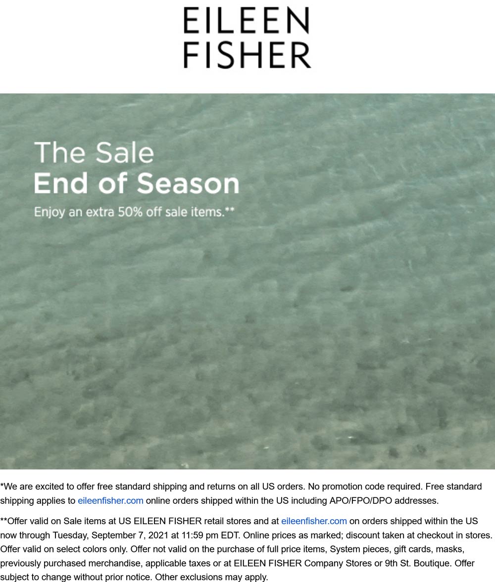 Eileen Fisher stores Coupon  Extra 50% off sale items at Eileen Fisher, ditto online #eileenfisher 