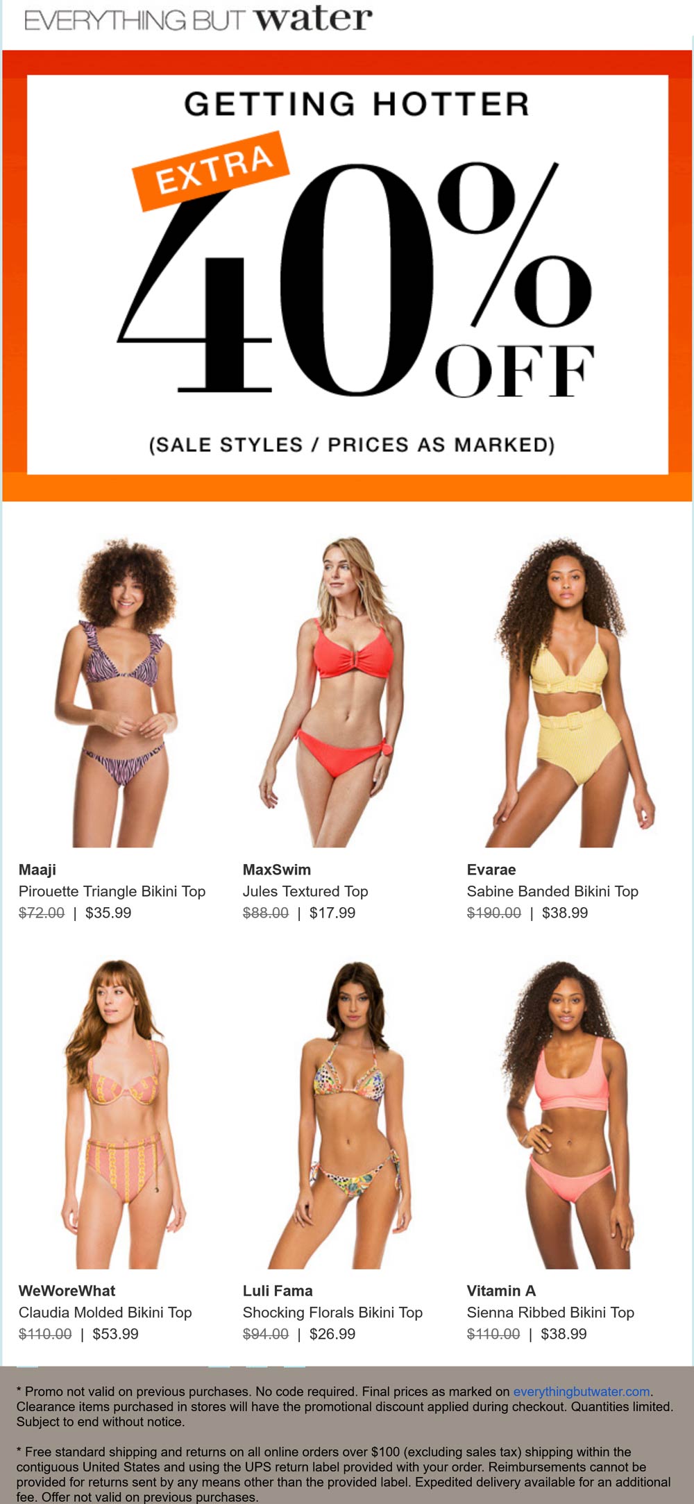 Everything But Water stores Coupon  Extra 40% off sale items at Everything But Water #everythingbutwater 