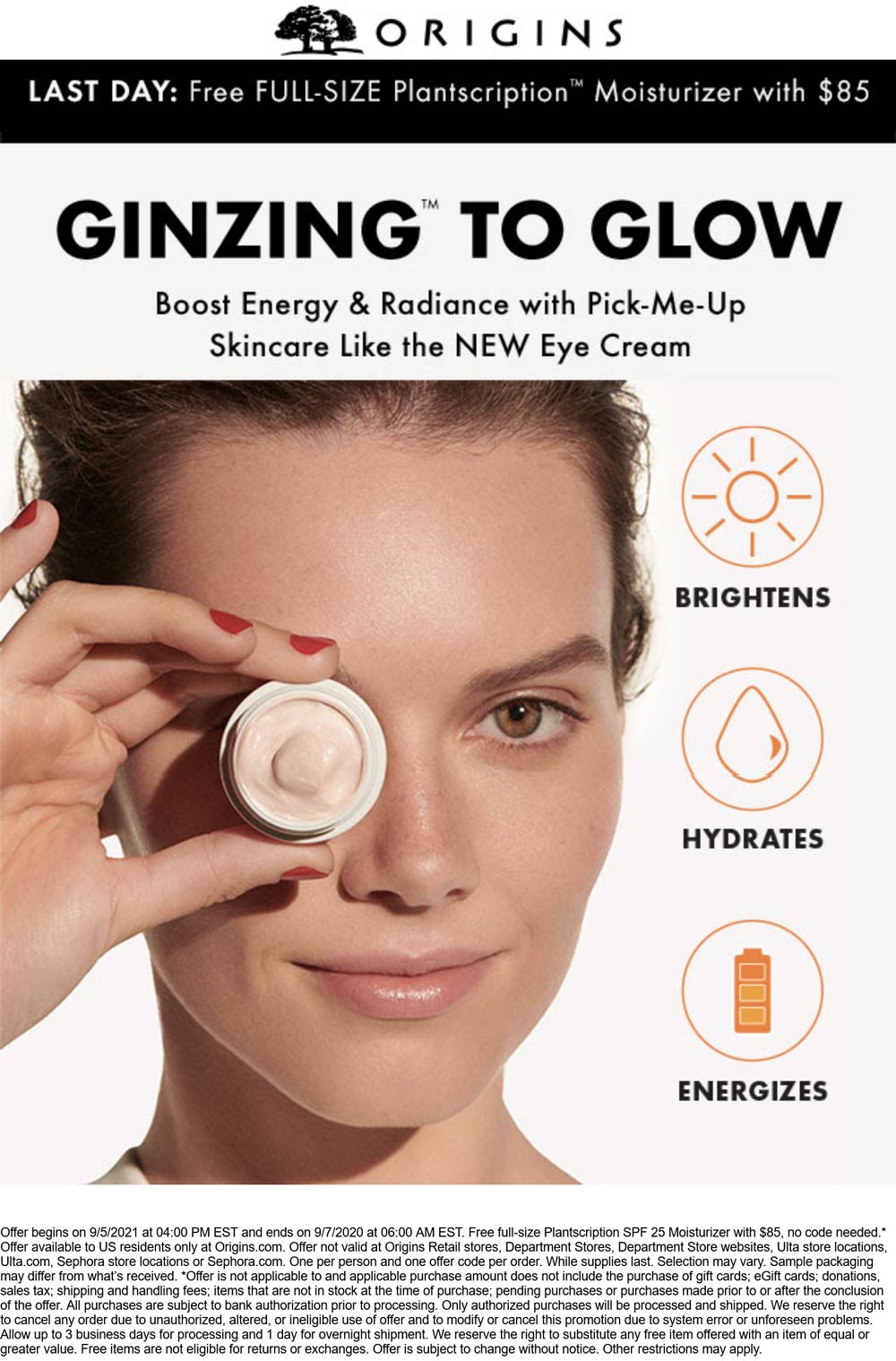 Origins stores Coupon  Free full size moisturizer with $85 spent today at Origins #origins 