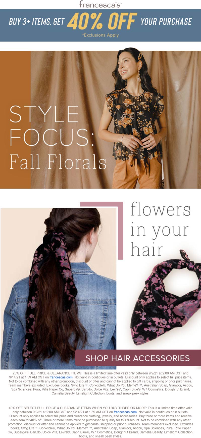Francescas stores Coupon  40% off 3+ items online at Francescas #francescas 