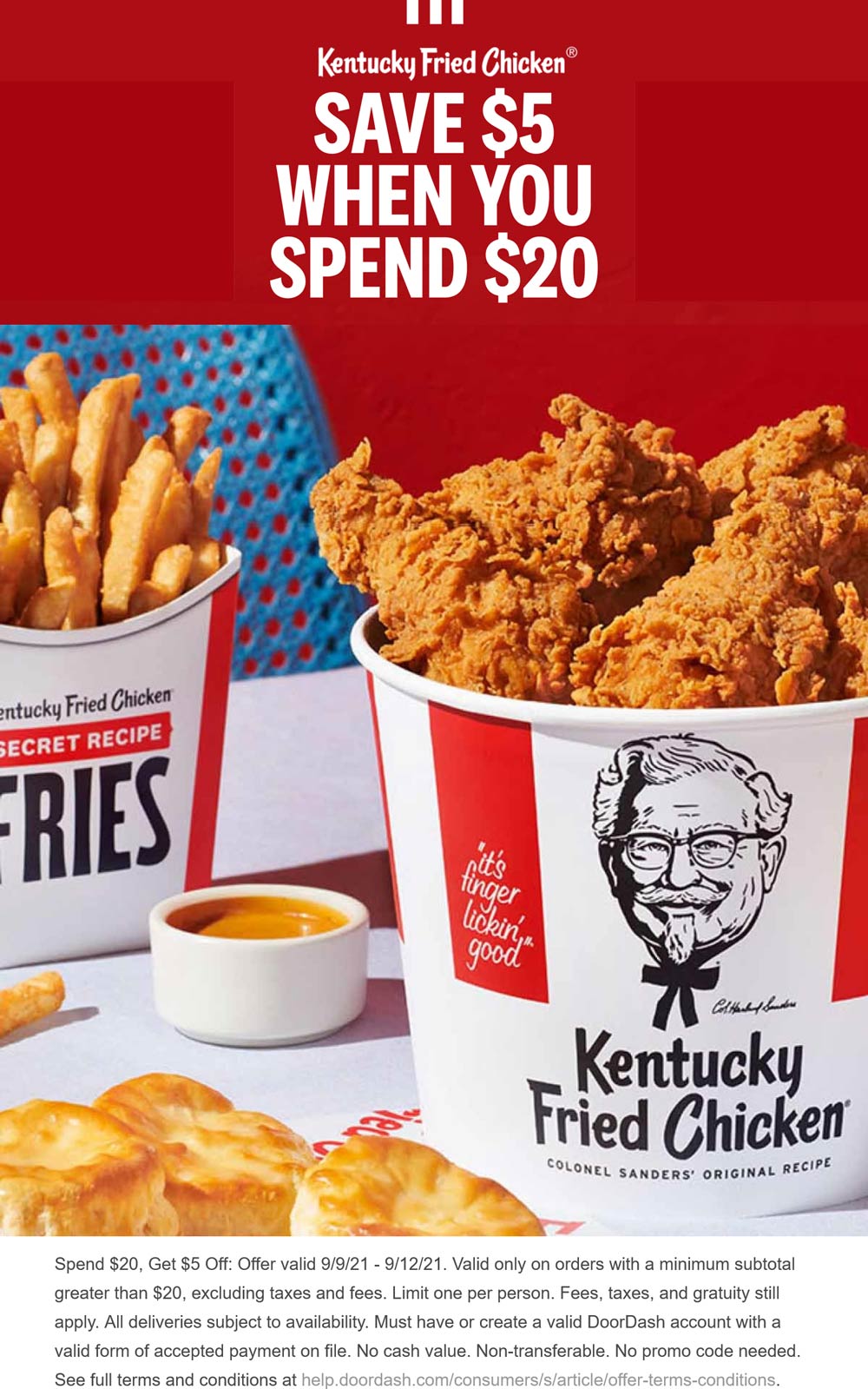 KFC restaurants Coupon  $5 off $20 on delivery at KFC restaurants #kfc 