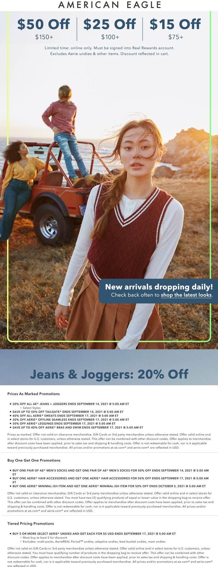 American Eagle stores Coupon  $15-$50 off $75+ & more online at American Eagle #americaneagle 