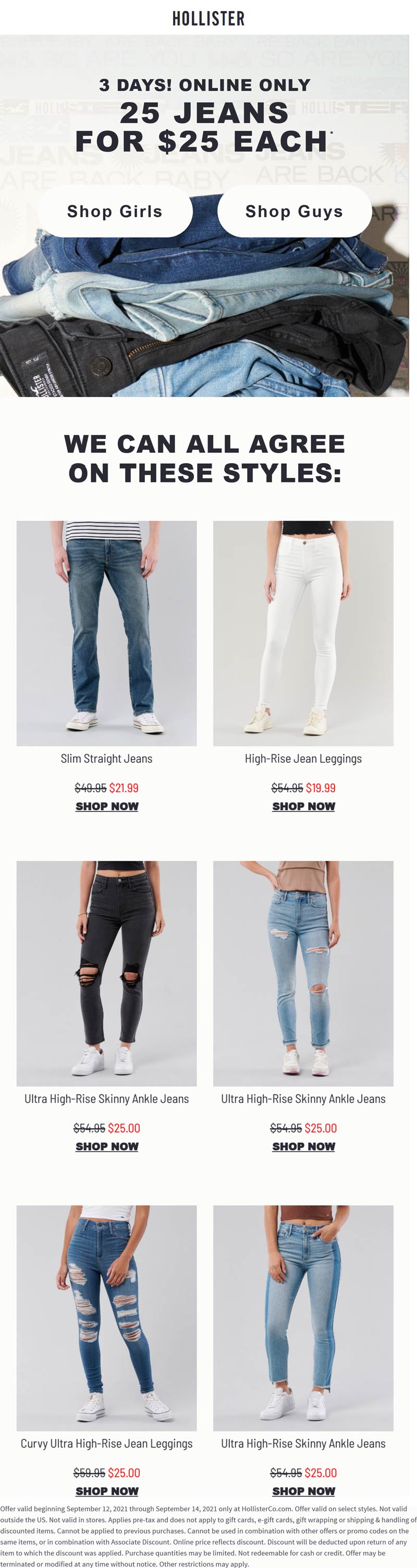 Hollister stores Coupon  25 jean styles for $25 online at Hollister #hollister 