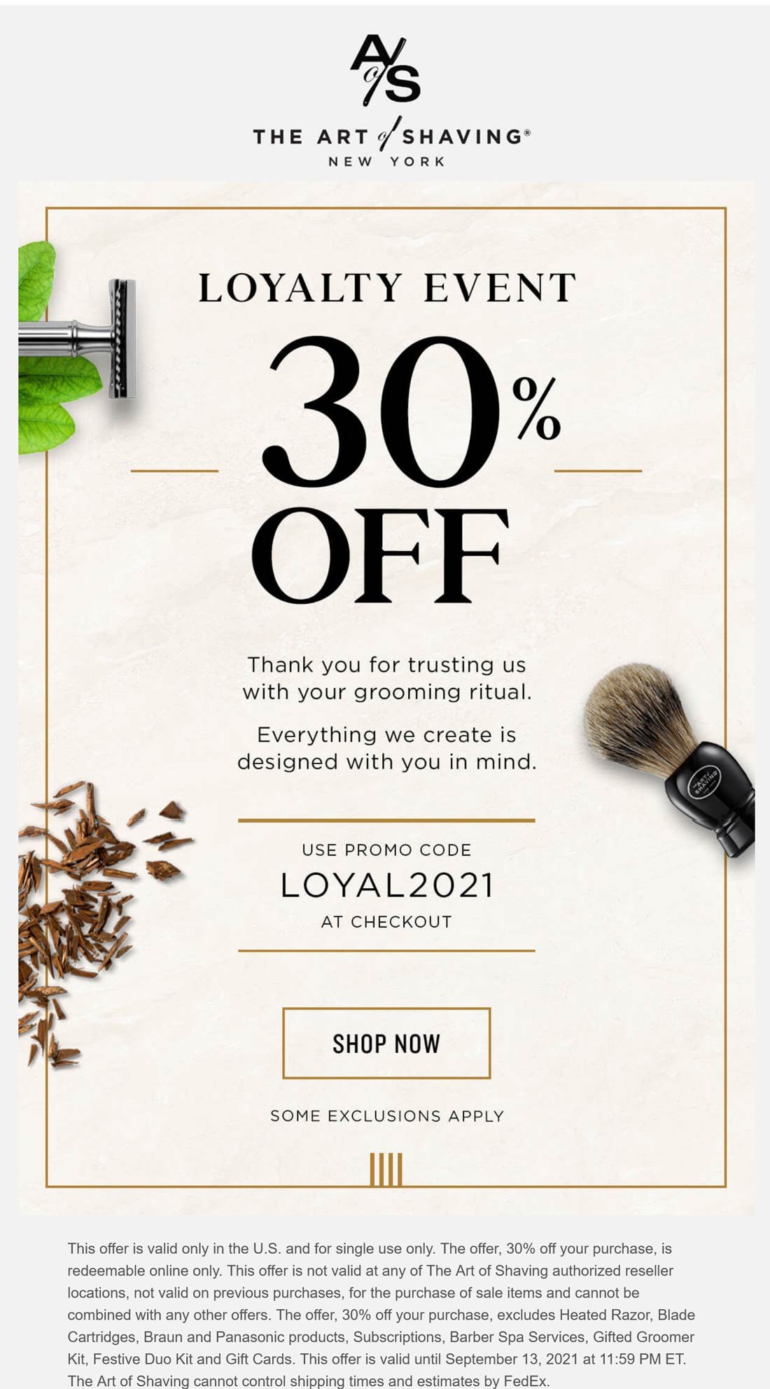 The Art of Shaving stores Coupon  30% off today at The Art of Shaving via promo code LOYAL2021 #theartofshaving 