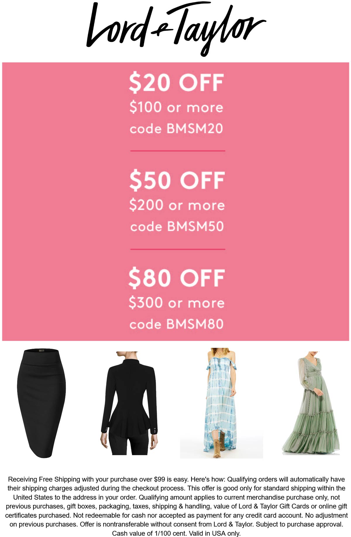Lord & Taylor stores Coupon  $20-$80 off $100+ today at Lord & Taylor via promo code BMSM20 #lordtaylor 