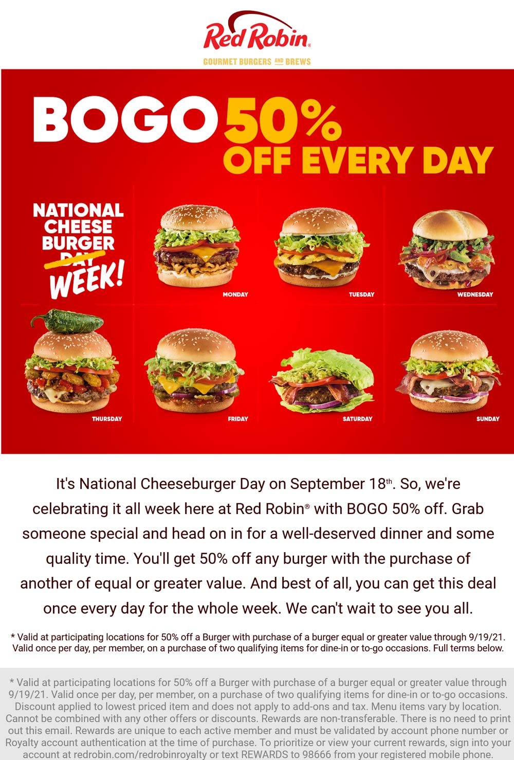 Red Robin restaurants Coupon  Second cheeseburger 50% off at Red Robin #redrobin 