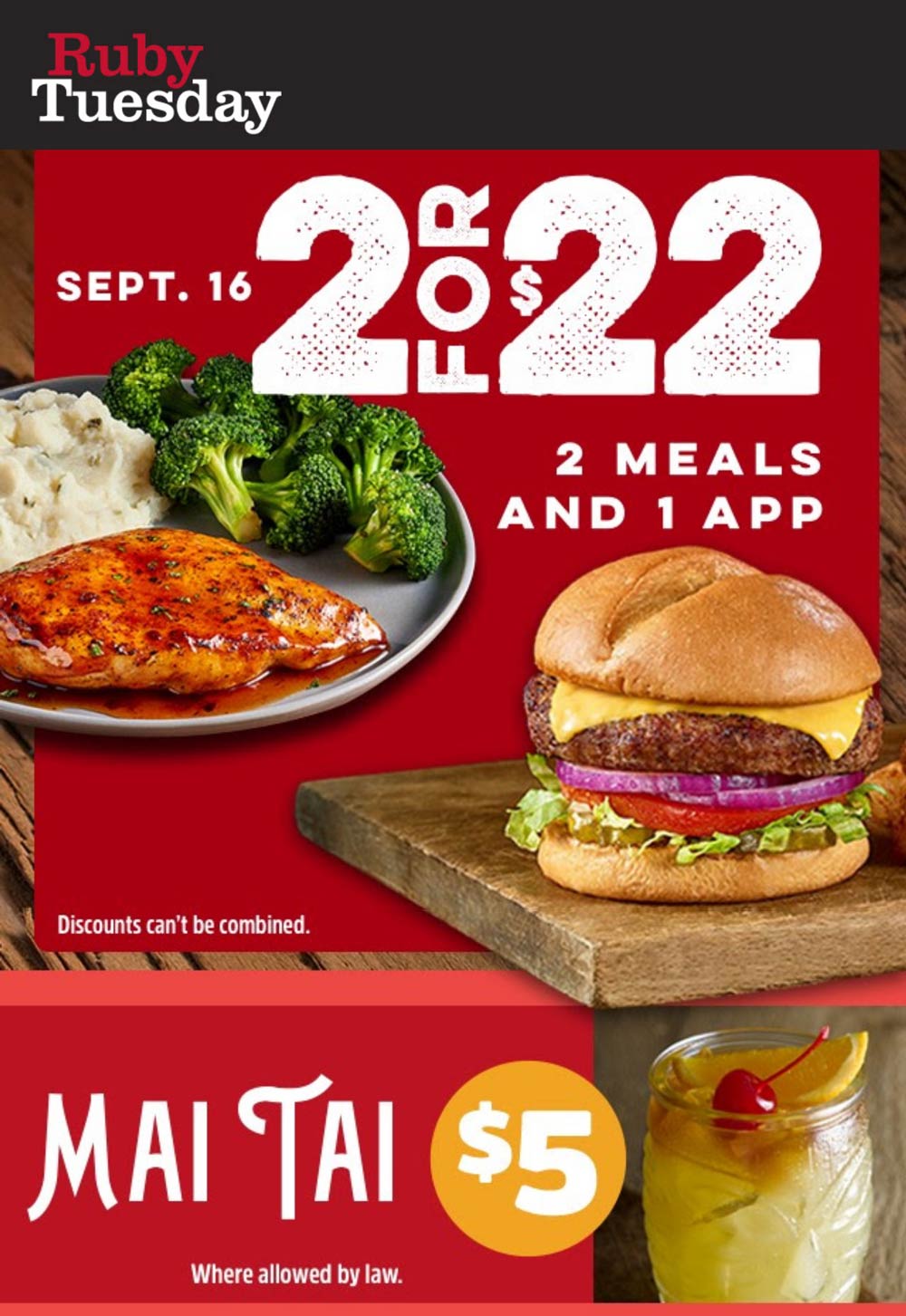 Ruby Tuesday restaurants Coupon  2 entrees + appetizer = $22 today at Ruby Tuesday #rubytuesday 