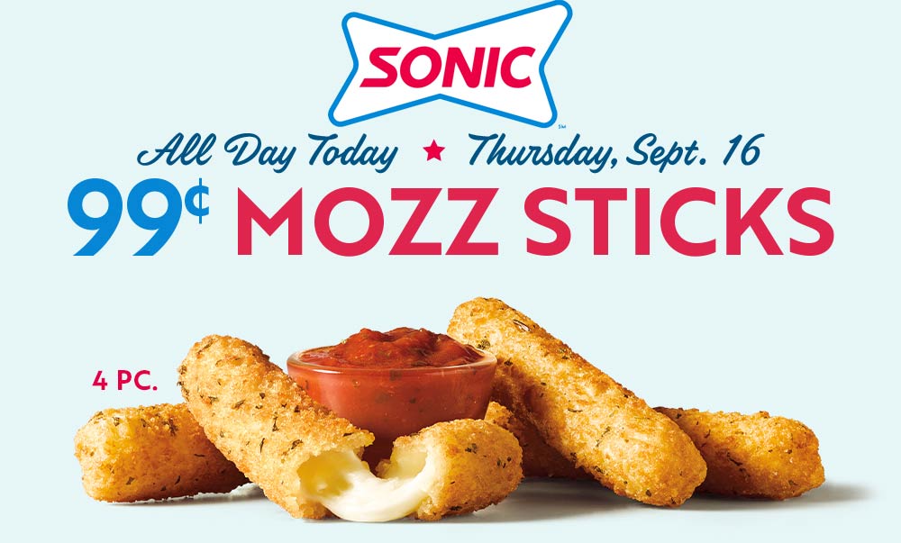 Sonic Drive-In restaurants Coupon  $1 mozzarella sticks today at Sonic Drive-In restaurants #sonicdrivein 