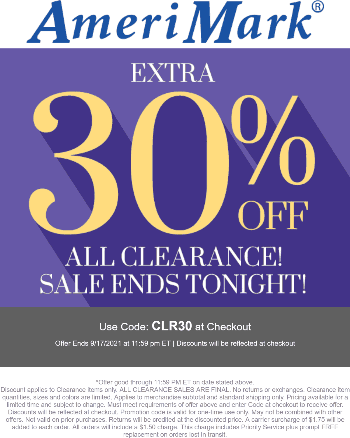 AmeriMark stores Coupon  Extra 30% off all clearance today at AmeriMark via promo code CLR30 #amerimark 