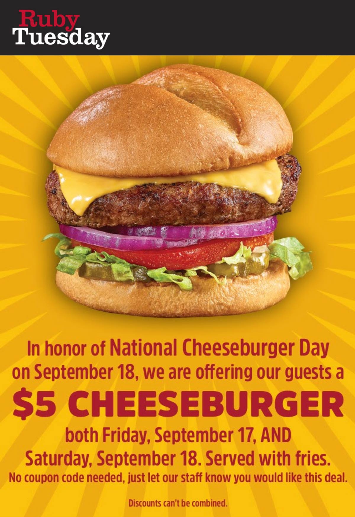 Ruby Tuesday restaurants Coupon  $5 cheeseburger & fries at Ruby Tuesday #rubytuesday 