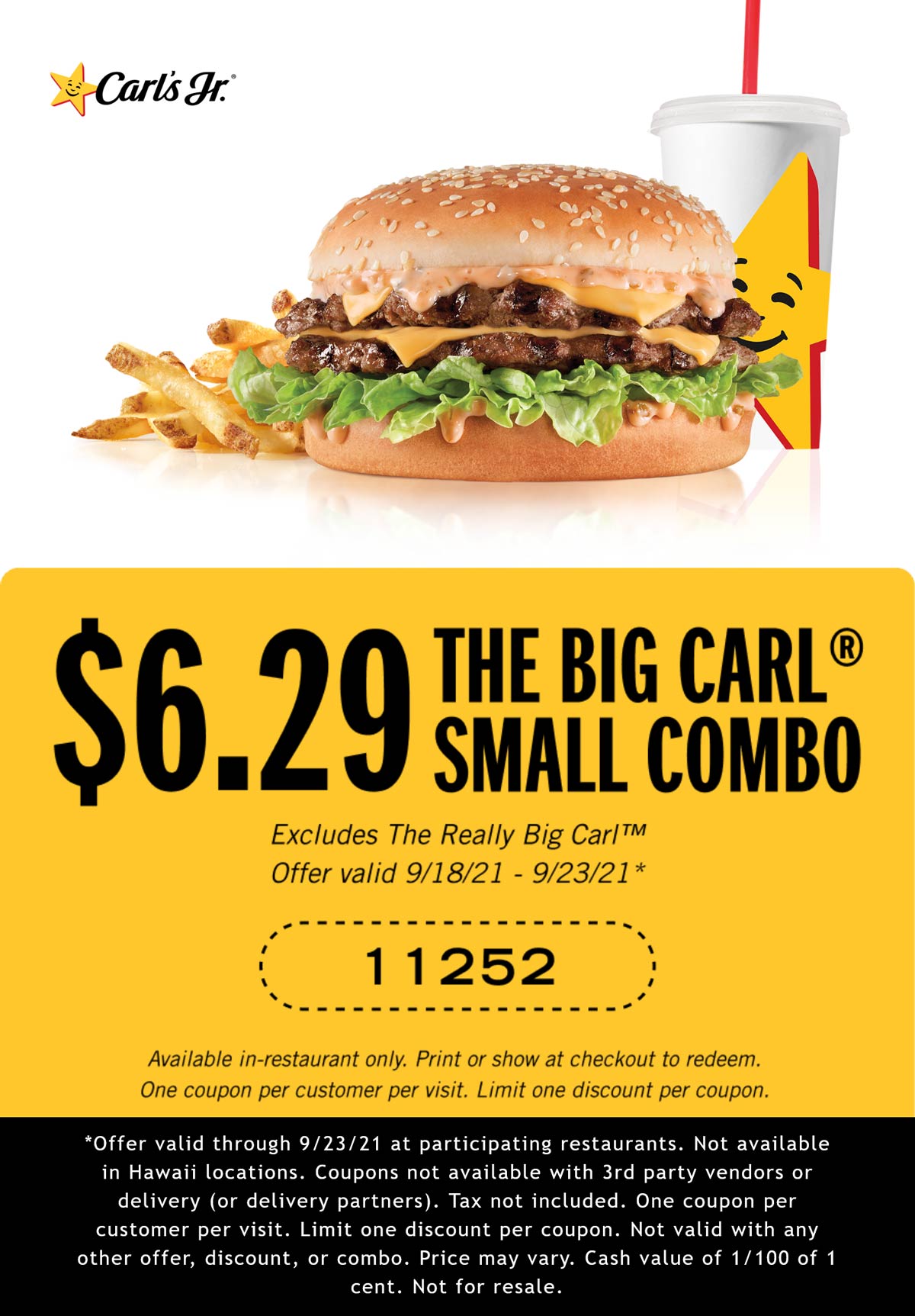 Carls Jr restaurants Coupon  Double cheeseburger + fries + drink = $6.29 at Carls Jr #carlsjr 