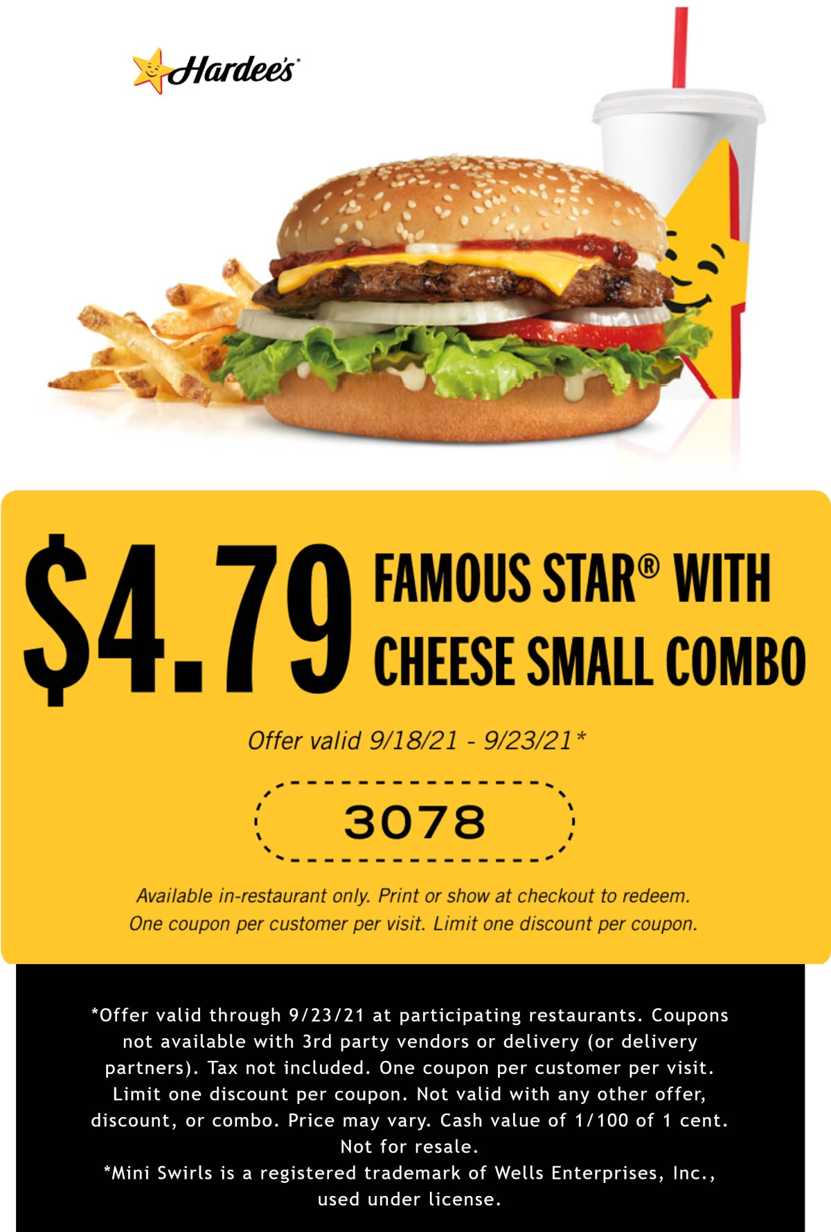 Hardees restaurants Coupon  Famous cheeseburger + fries + drink = $4.79 at Hardees #hardees 