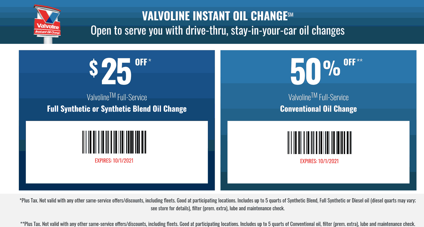 50 off an oil change at Valvoline valvoline The Coupons App®