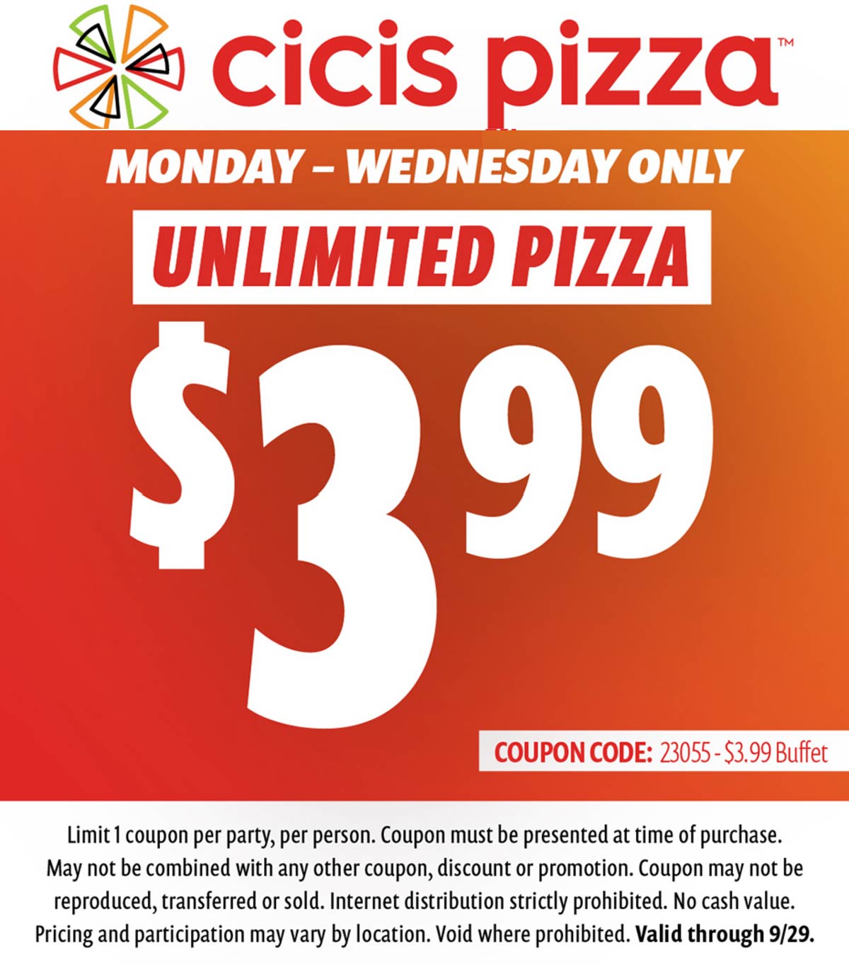 Cicis Pizza restaurants Coupon  $4 unlimited pizza Mon-Wed at Cicis Pizza #cicispizza 