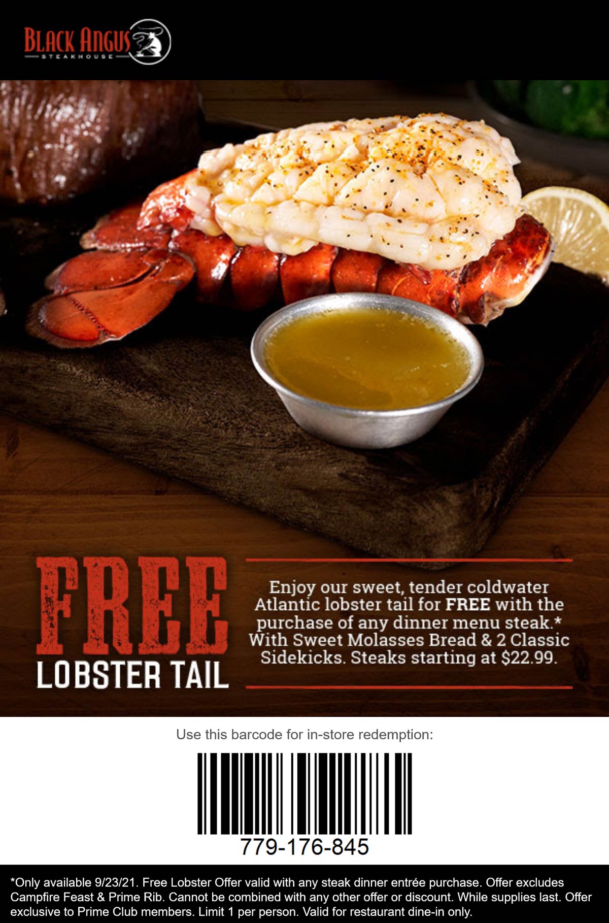 Black Angus restaurants Coupon  Free lobster tail with any steak dinner today at Black Angus steakhouse #blackangus 