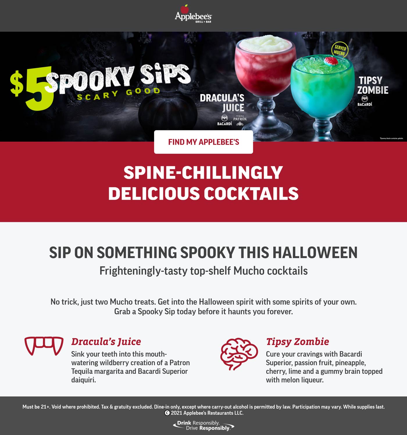 Applebees restaurants Coupon  $5 dracula juice & tipsy zombie drinks at Applebees restaurants #applebees 
